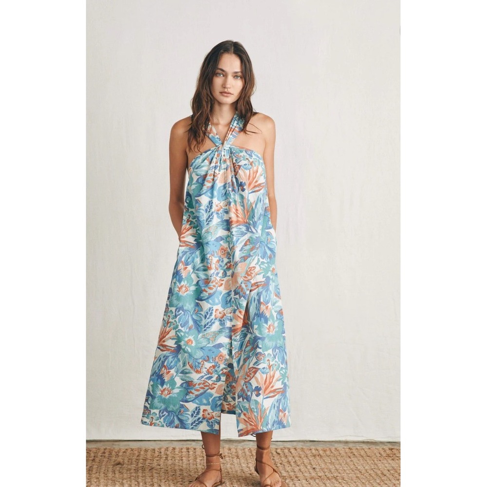 Faherty Bay Twist Paradise Blossom Halter Maxi Dress Floral Summer XS NWT
